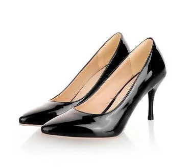 Women Nude Color Patent Leather Pumps Red Pointy Toe Basic Work Stiletto High Heel Pump Stilettos Party Shoes