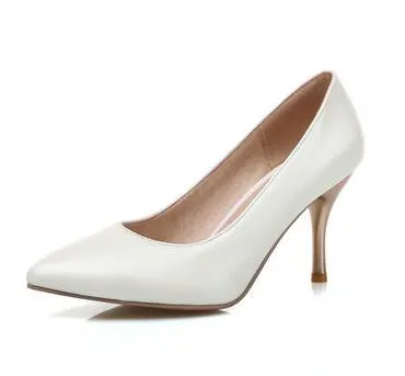 Women Nude Color Patent Leather Pumps Red Pointy Toe Basic Work Stiletto High Heel Pump Stilettos Party Shoes