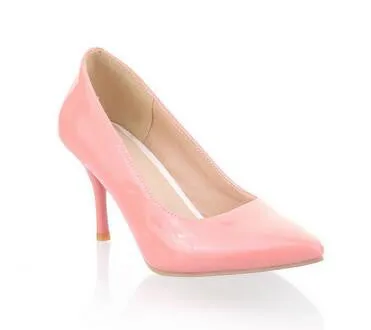 Women Nude Color Patent Leather Pumps Red Pointy Toe Basic Work Stiletto High Heel Pump Stilettos Party Shoes