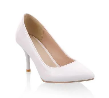 Women Nude Color Patent Leather Pumps Red Pointy Toe Basic Work Stiletto High Heel Pump Stilettos Party Shoes