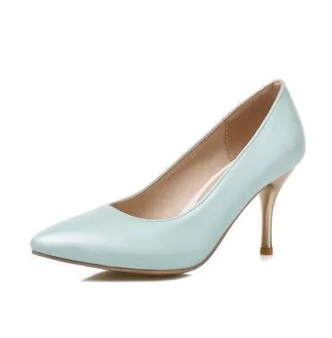 Women Nude Color Patent Leather Pumps Red Pointy Toe Basic Work Stiletto High Heel Pump Stilettos Party Shoes