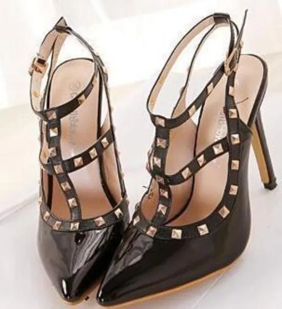 Women Pumps Ladies Sexy Pointed Toe High Heels Fashion Buckle Studded Stiletto High Heel Sandals Shoes