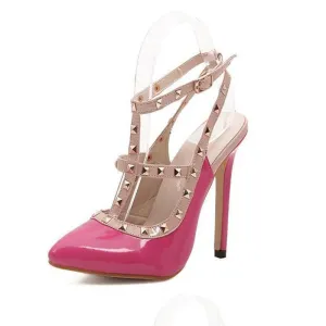 Women Pumps Ladies Sexy Pointed Toe High Heels Fashion Buckle Studded Stiletto High Heel Sandals Shoes