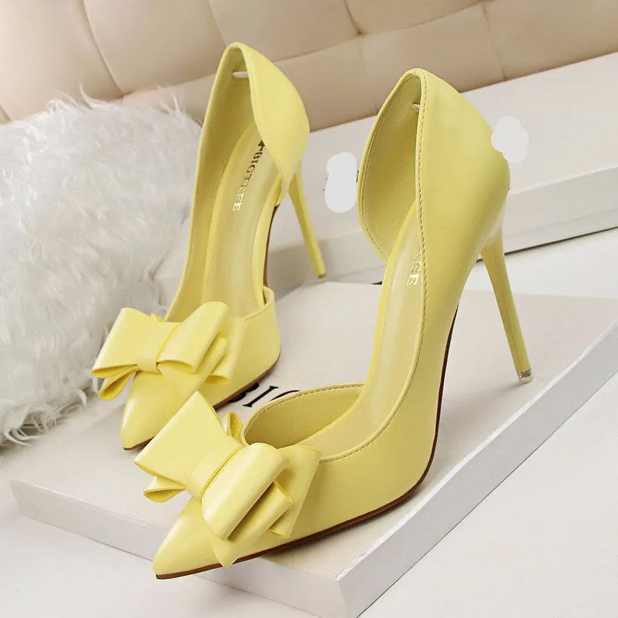 Women Pumps Sweet Bowknot High-heeled Shoes Thin Pink High Heel Shoes Hollow Pointed Stiletto Elegant G3168-2