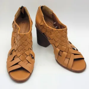 Womens Corso Como Salem Beige Leather Peep Toe Woven Heeled Bootie  8 #S1256