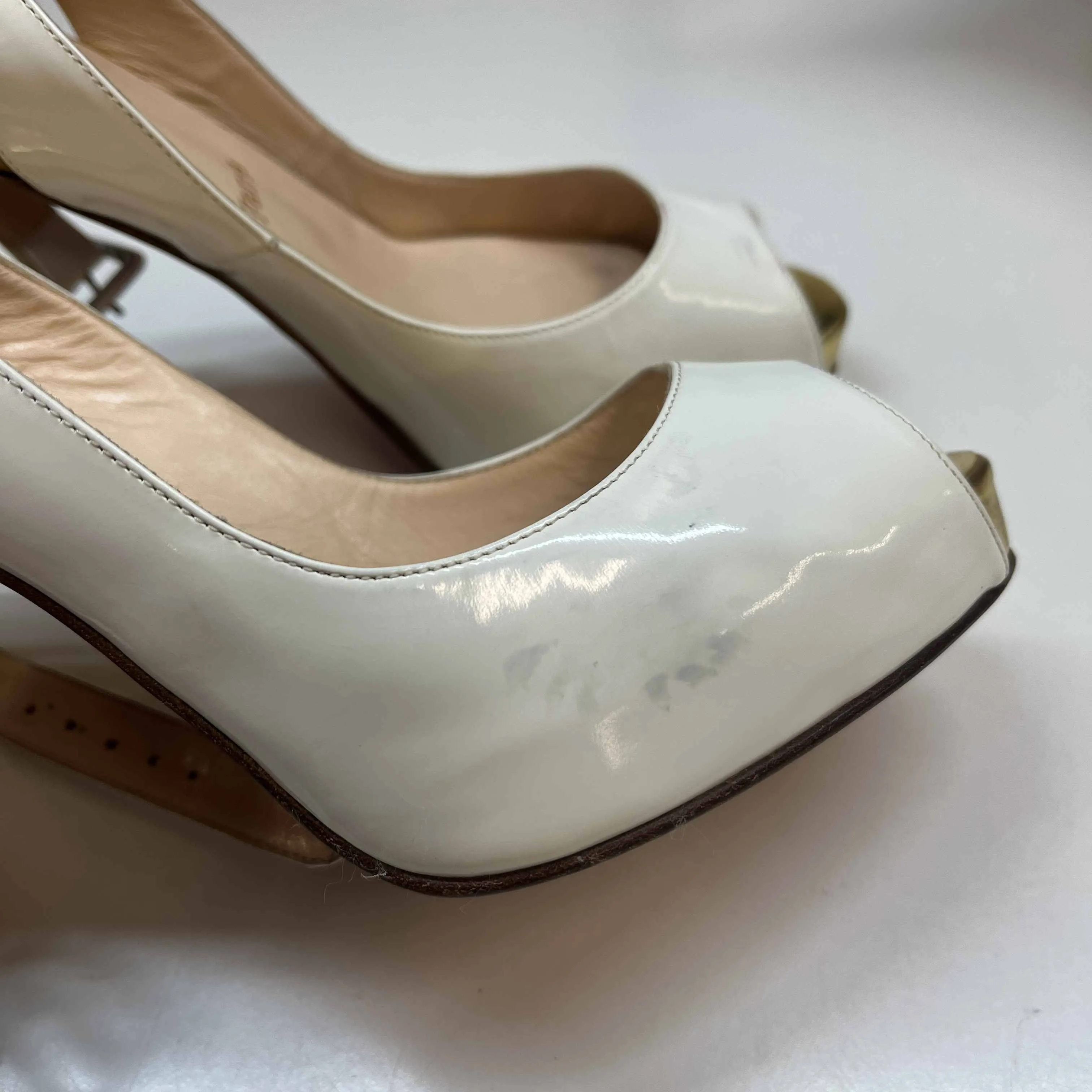 Women's Peep Toe Ankle Strap Heels White Size EU 38 / UK 5