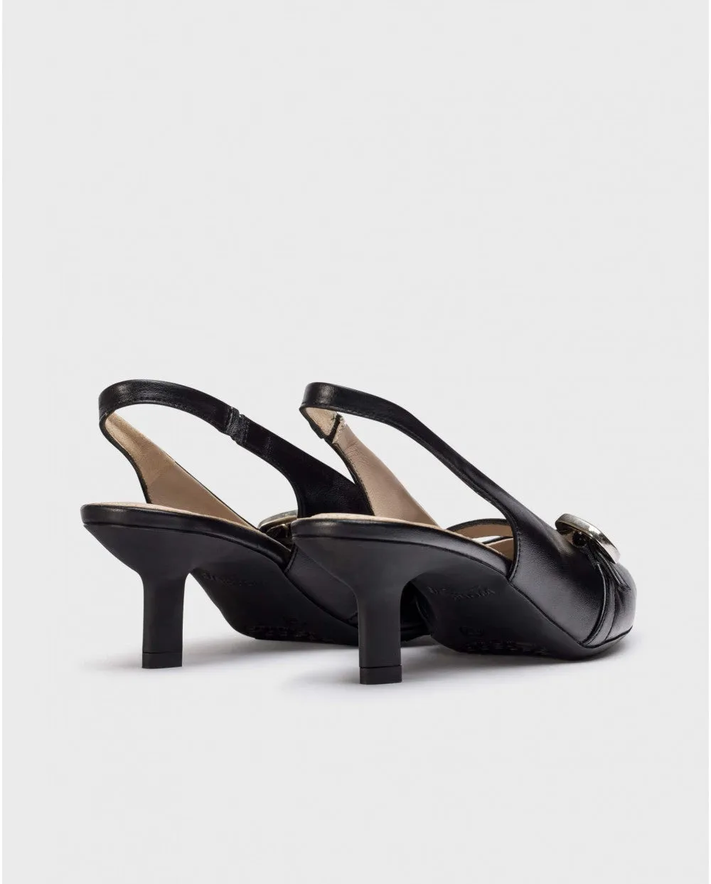 Wonders - G-7101 Black Kitten Heel Slingback