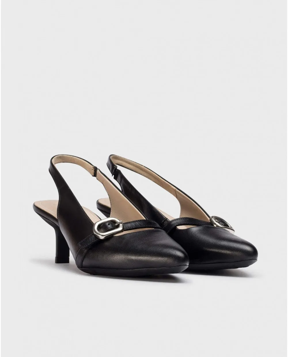 Wonders - G-7101 Black Kitten Heel Slingback