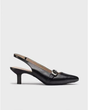 Wonders - G-7101 Black Kitten Heel Slingback