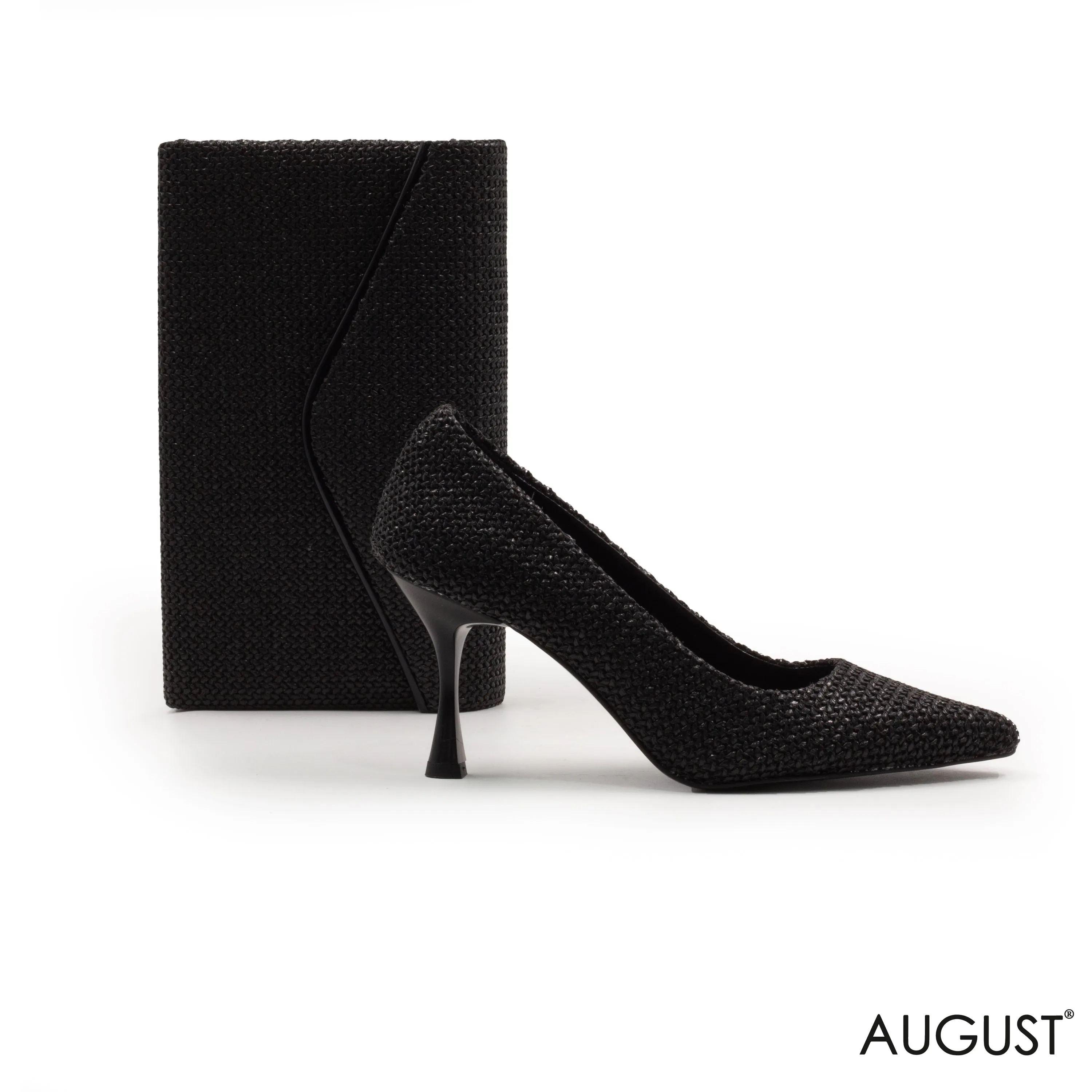 WOVEN TEXTURED FABRIC HIGH -HEEL SHOES ,MINI WOVEN TEXTURED FABRIC WALLET WITH FLAP